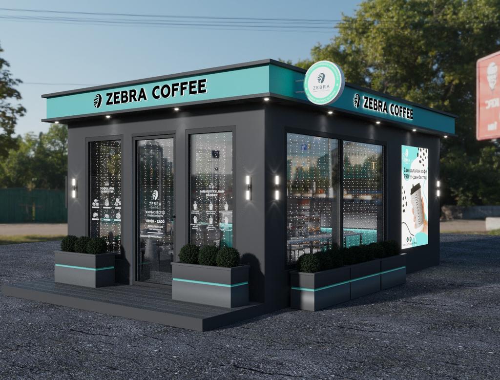 3D-изобрвжение торгового павильона Zebra Coffee – ТОО «Темір Астана»